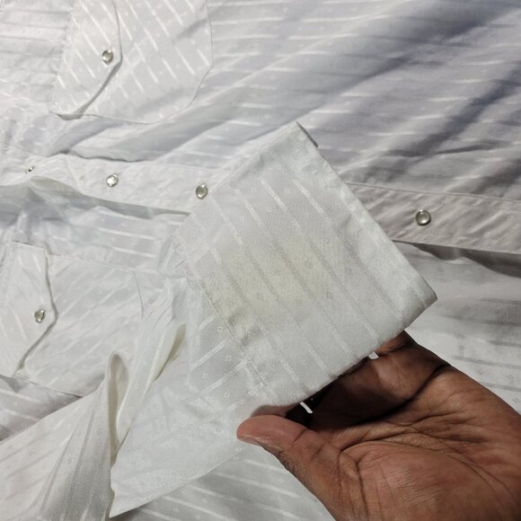 Wrangler Shirt Mens 2XLT White Long Sleeve Pearl Snap Western Stripe Argyle FLAW - Picture 2 of 8